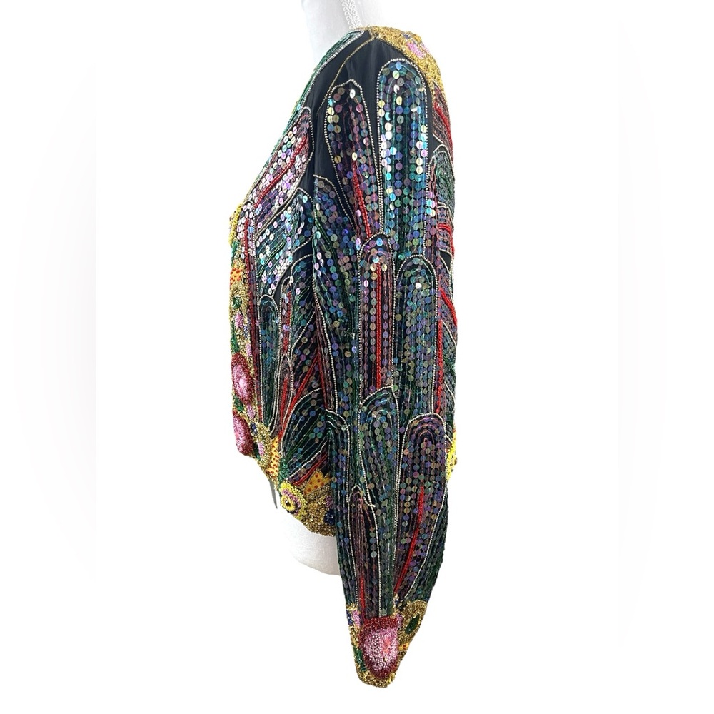 Scala Vintage Silk Sequin Beaded Embroidered Matador Bolero Jacket Colorful Boho - Picture 6 of 12